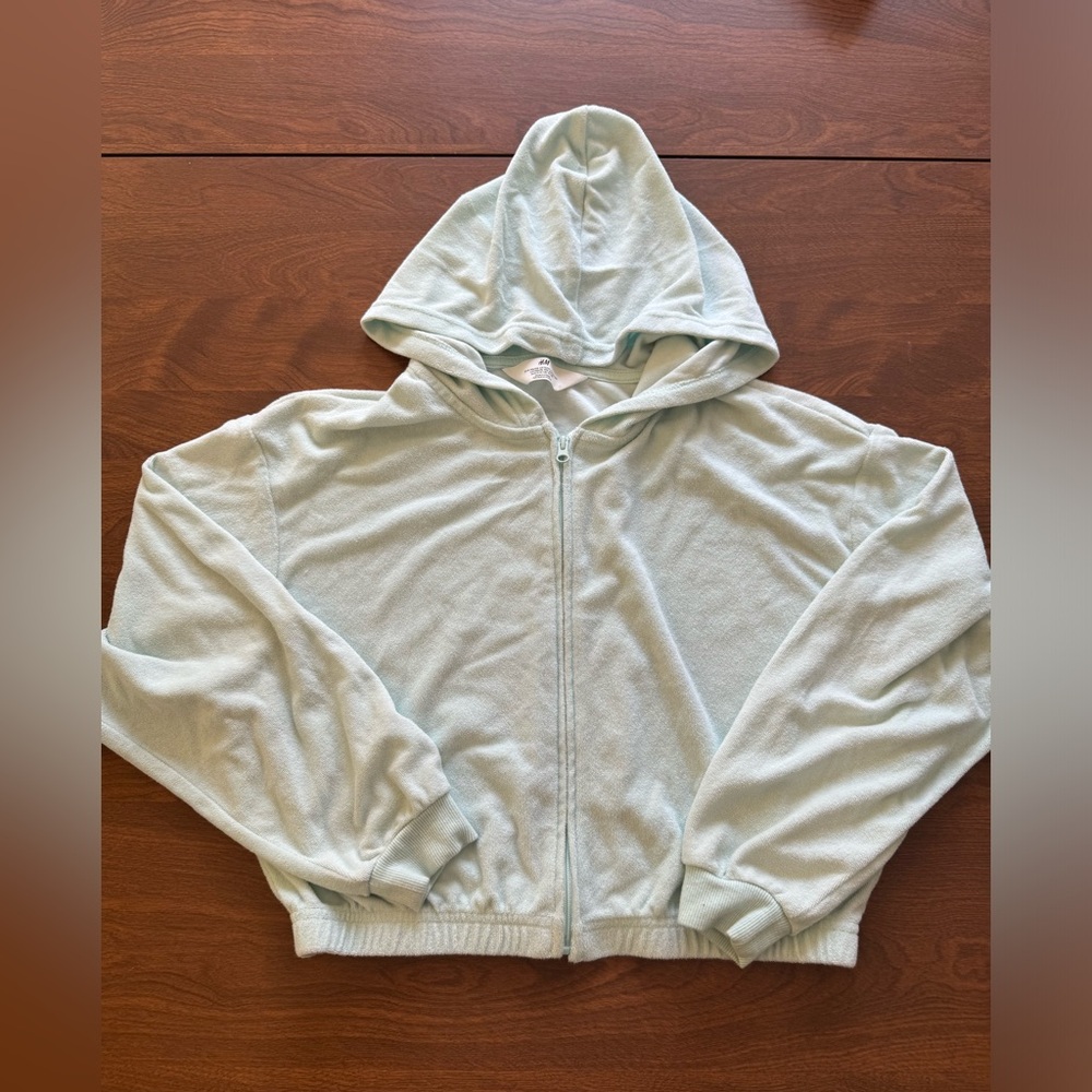 **NWOT** Girls Cropped H&M Full Zip Hoodie in Mint Green: Size 12/14
